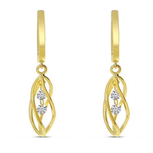 14K Yellow Gold Dashing Diamond 3D Cage Earrings