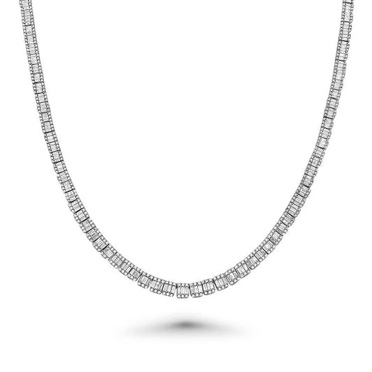 05.95 Cttw. 14K White Gold Round and Baguette Diamond Tennis Necklace