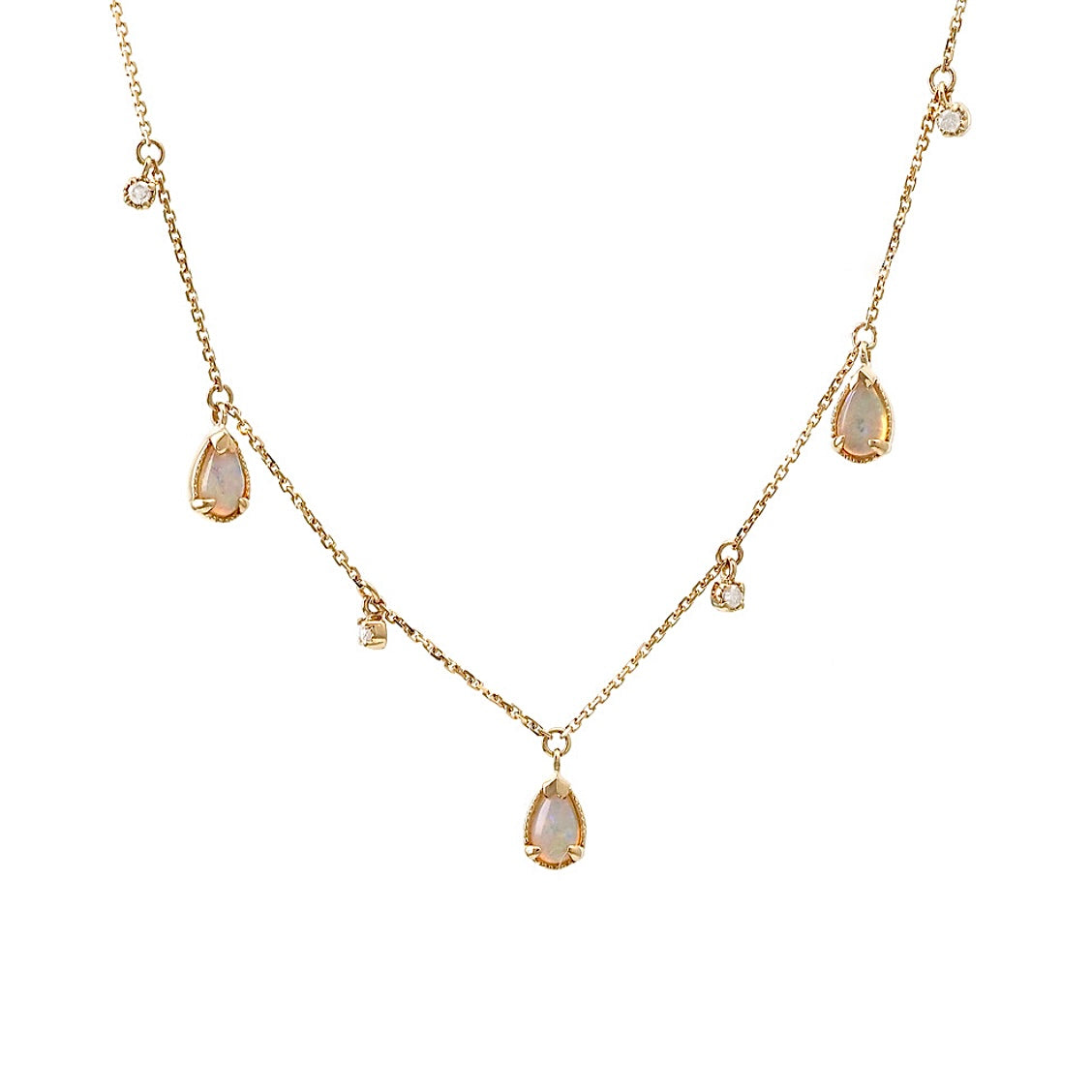 14K Yellow Gold Opal and Diamond Necklace