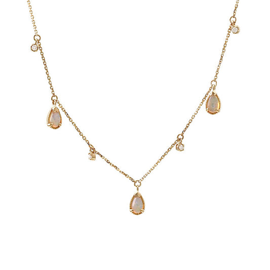 14K Yellow Gold Opal and Diamond Necklace