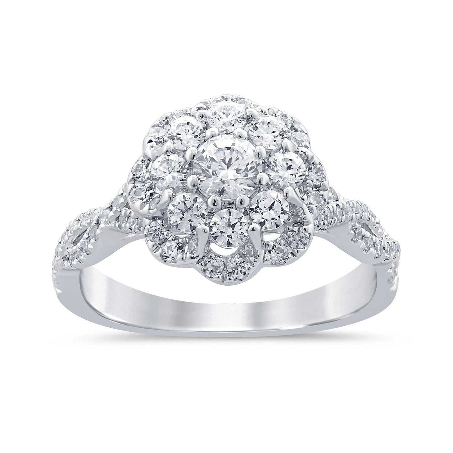 14K White Gold Clustered Diamond Filigree Ring