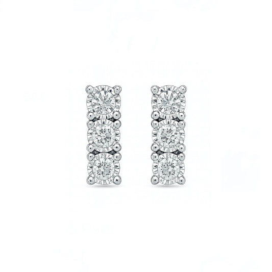 14K White Gold Illusion-Set Diamond Bar Earrings