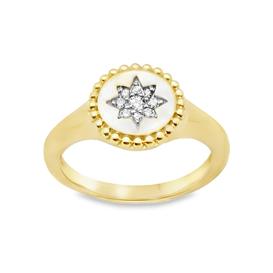 14K Yellow Gold Diamond Celestial Star Signet Ring