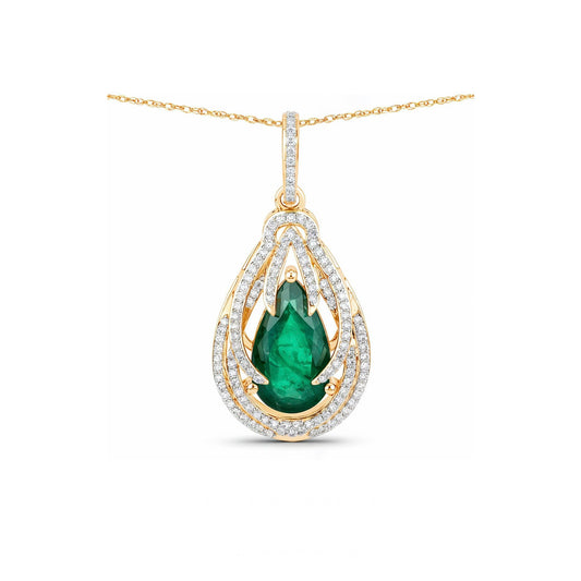 14K Yellow Gold Emerald and Diamond Statement Pendant