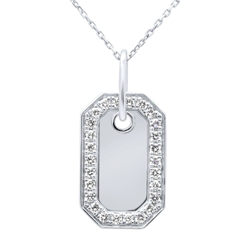14K White Gold Diamond Dog Tag Pendant Necklace