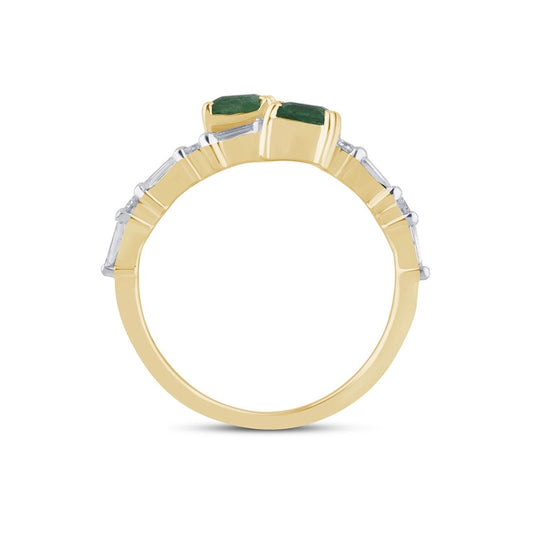 14K Yellow Gold Emerald and Diamond Bypass Ring