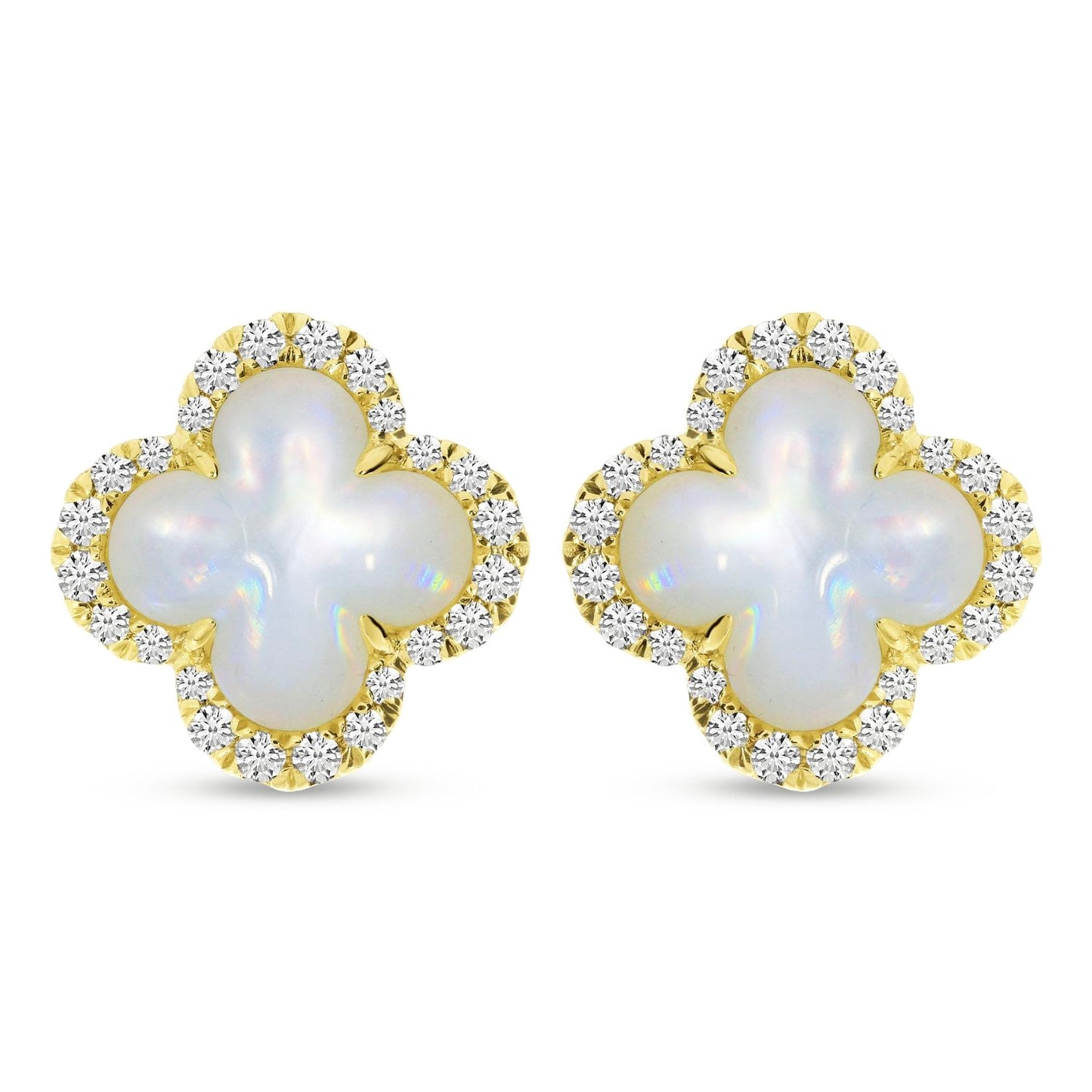 14K Yellow Gold Mother of Pearl and Diamond Clover Earrings