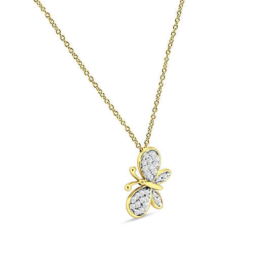 14K Yellow Gold Diamond Butterfly Fashion Necklace