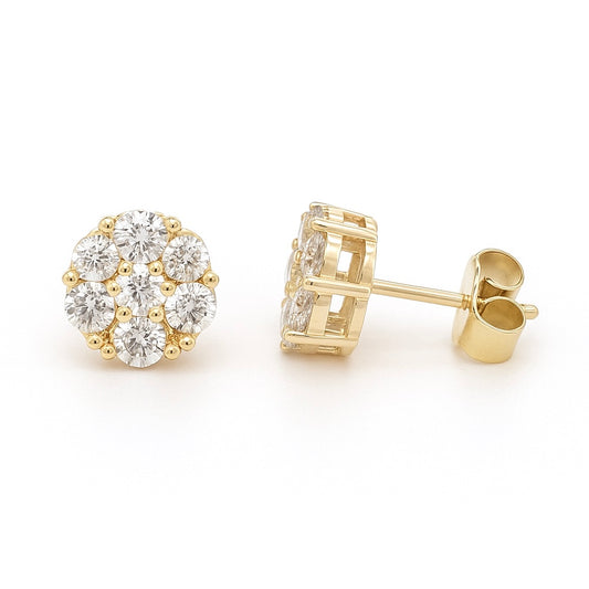 14K Yellow Gold Clustered Diamond Stud Earrings