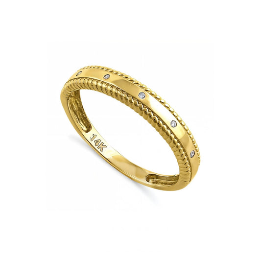 14K Yellow Gold Edged Double Rope Diamond Ring