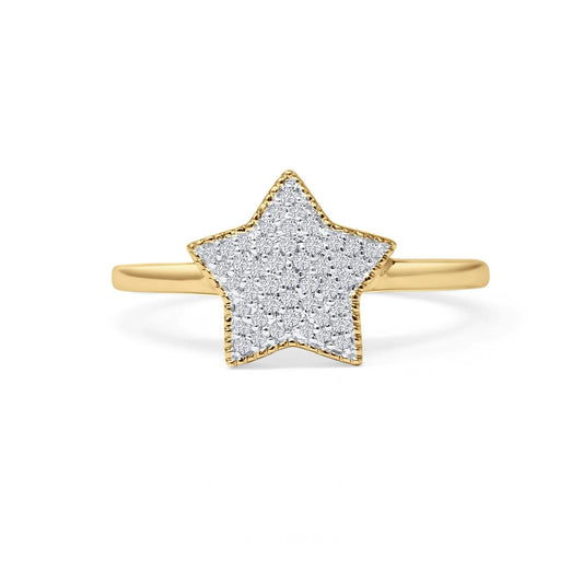 14K Yellow Gold Clustered Diamond Star Ring