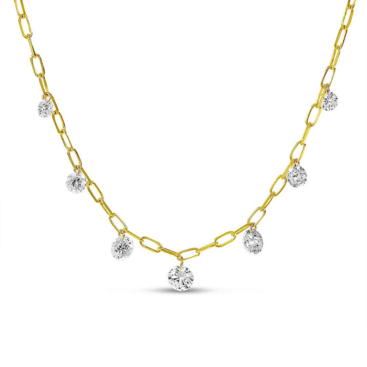 14K Yellow Gold Graduated Dashing Diamond Paperclip Necklace