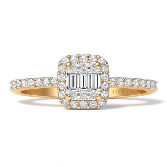 14K Yellow Gold Round and Baguette Diamond Anniversary Ring