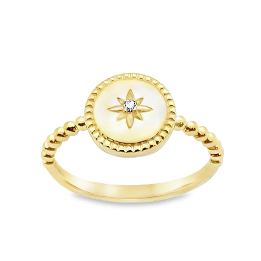 14K Yellow Gold Diamond Star Milgrain Ring