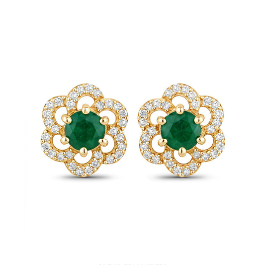 14K Yellow Gold Emerald and Diamond Earrings