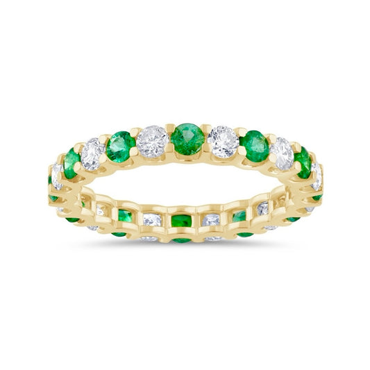 14K Yellow Gold Diamond and Emerald Eternity Ring