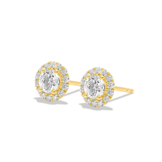 18K Yellow Gold Round Halo Diamond Stud Earrings