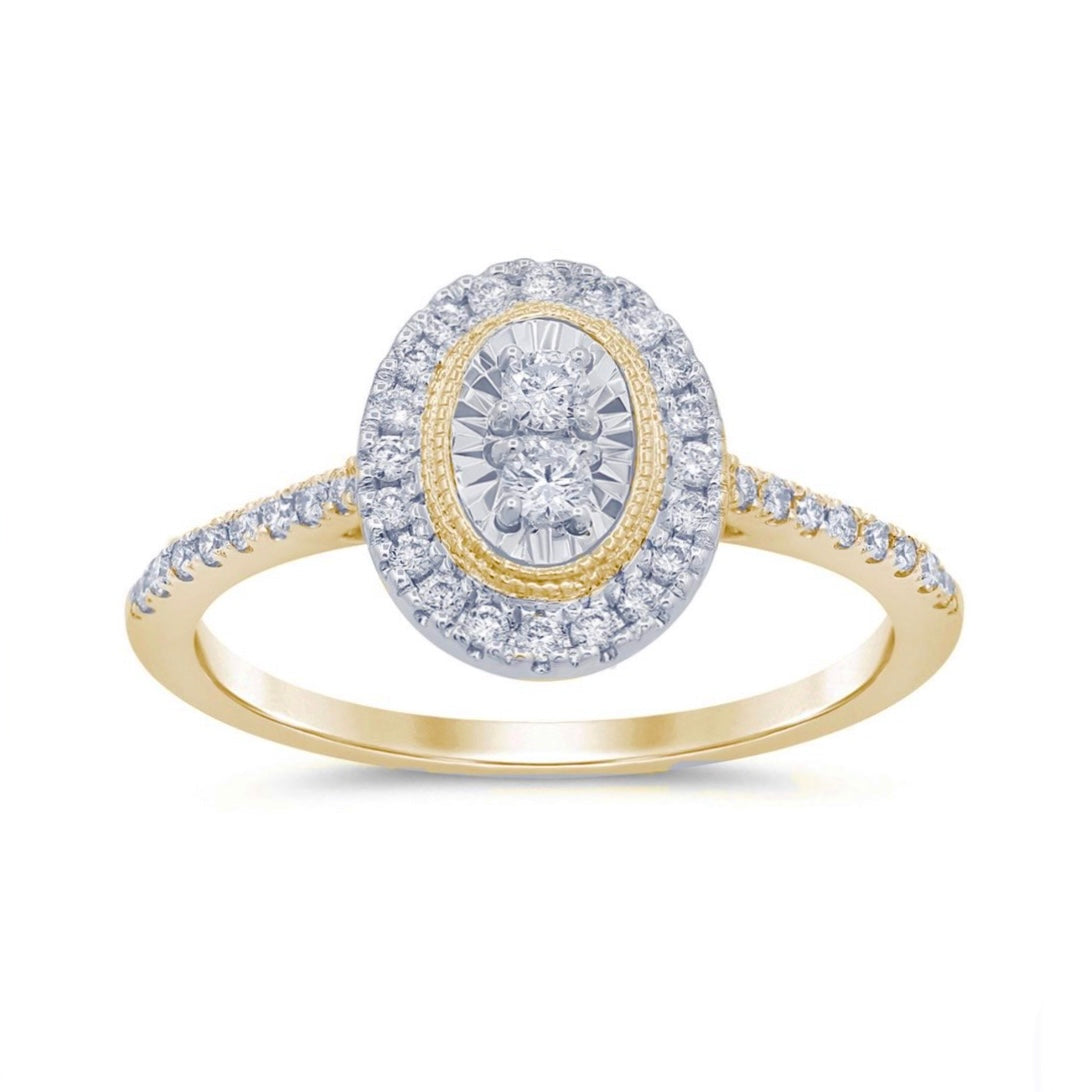 14K Yellow and White Gold Clustered Oval Diamond Ring