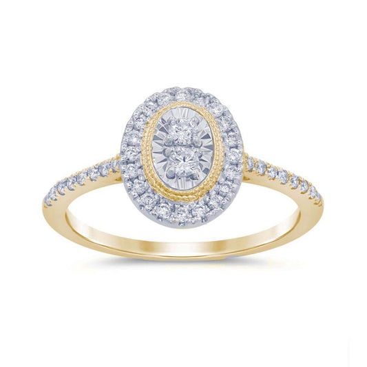 14K Yellow and White Gold Clustered Oval Diamond Ring