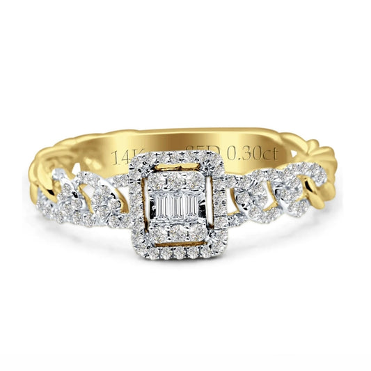 14K Yellow Gold Round and Baguette Twist Diamond Anniversary Ring