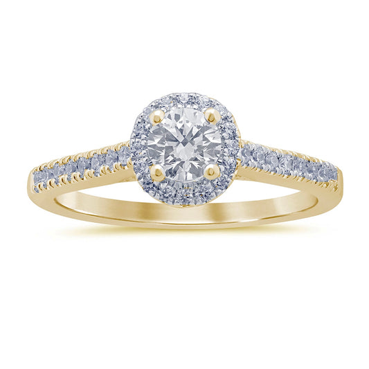 0.50 Ct. 14K Yellow Gold Halo Diamond Engagement Ring