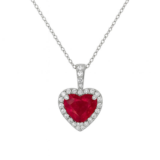 18K White Gold Ruby and Diamond Heart Pendant