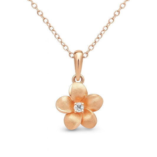 14K Rose Gold Floral Diamond Pendant Necklace