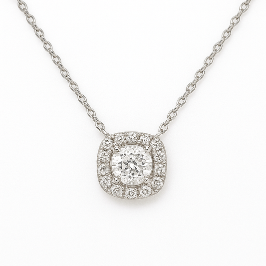0.25 Cttw. 18K White Gold Pave Halo Diamond Pendant Necklace