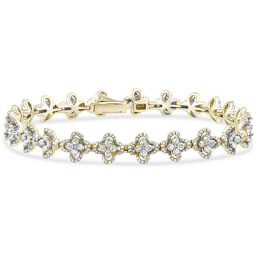 14K Yellow Gold Diamond Flower Bracelet