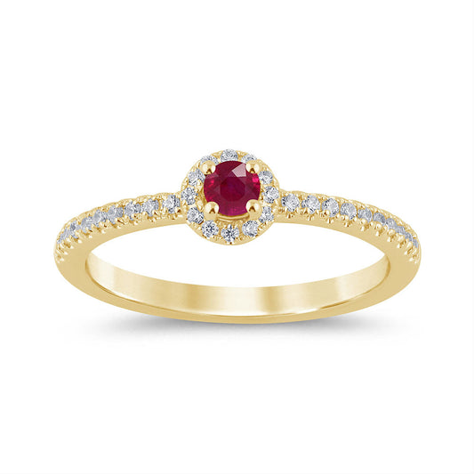 14K Yellow Gold Round Ruby and Diamond Ring