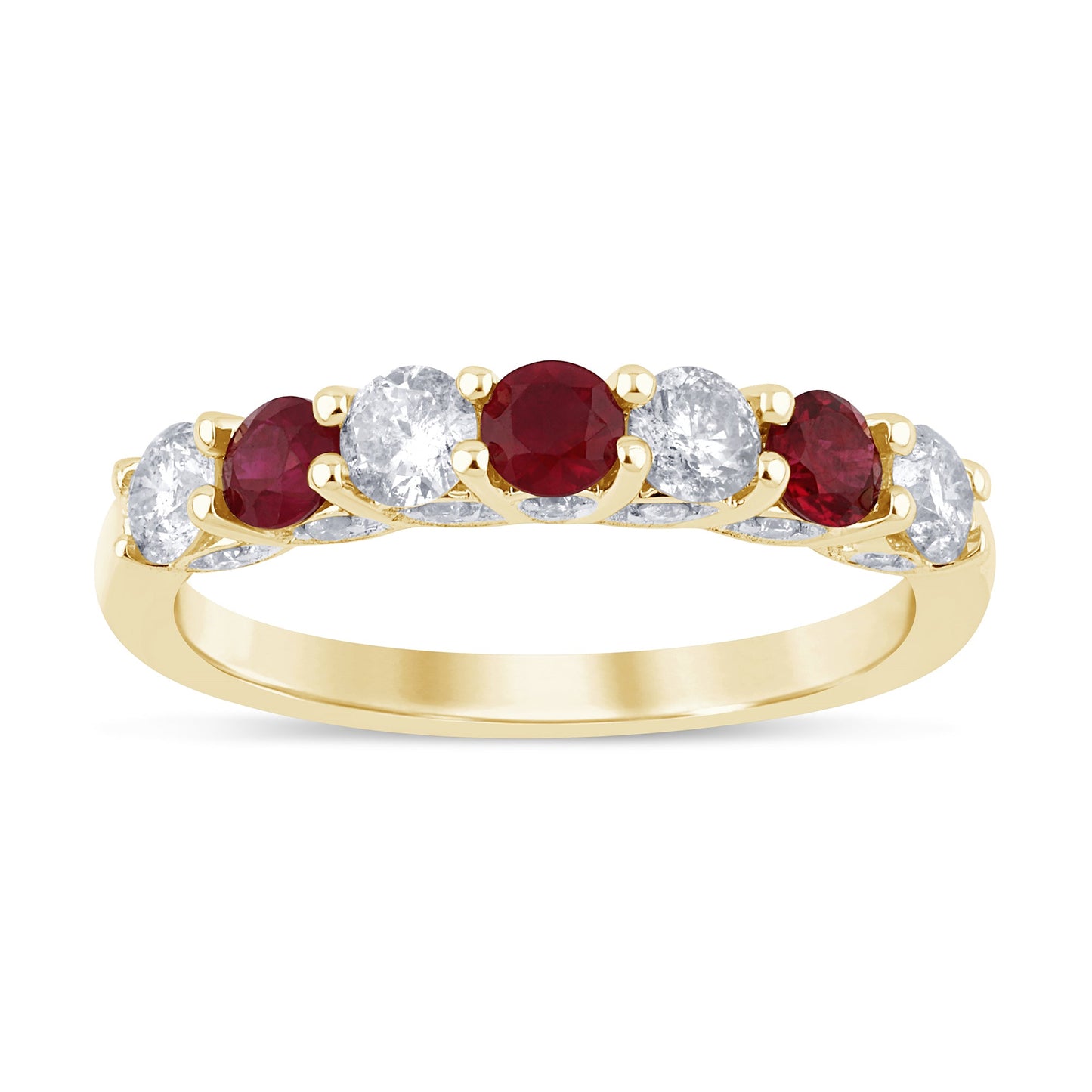 14K Yellow Gold Seven Stone Ruby and Diamond Ring