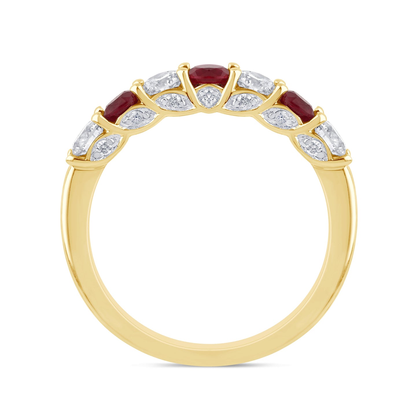 14K Yellow Gold Seven Stone Ruby and Diamond Ring