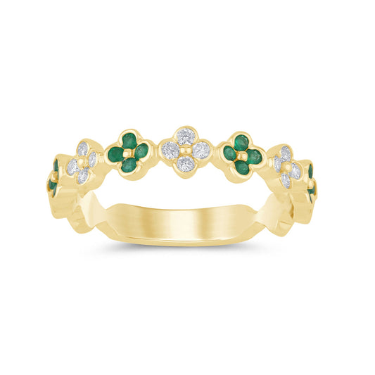 14K Yellow Gold Emerald and Diamond Ring