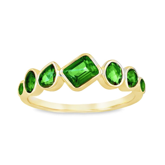 14K Yellow Gold Seven Stone Emerald Ring