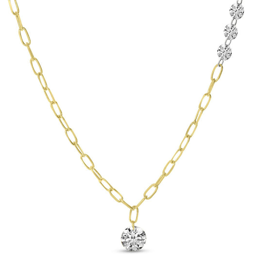 14K Yellow Gold Dashing Diamond Paperclip Necklace