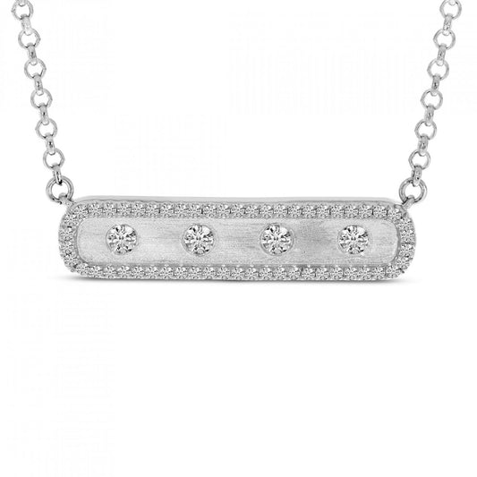 14K White Gold Diamond East West Bar Necklace