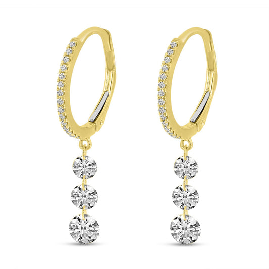 14K Yellow Gold Dashing Diamond Drop Huggie Earrings