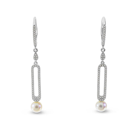 14K White Gold Pearl and Diamond Dangle Earrings