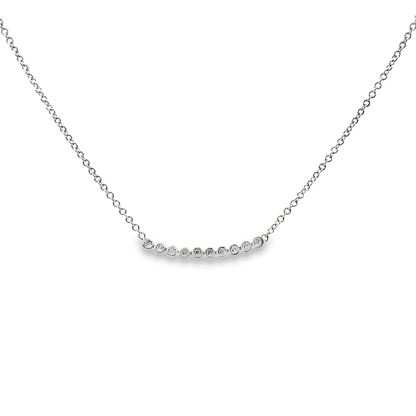 14K White Gold Bezel Set Diamond Smile Necklace