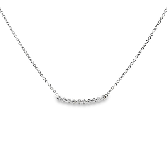 14K White Gold Bezel Set Diamond Smile Necklace