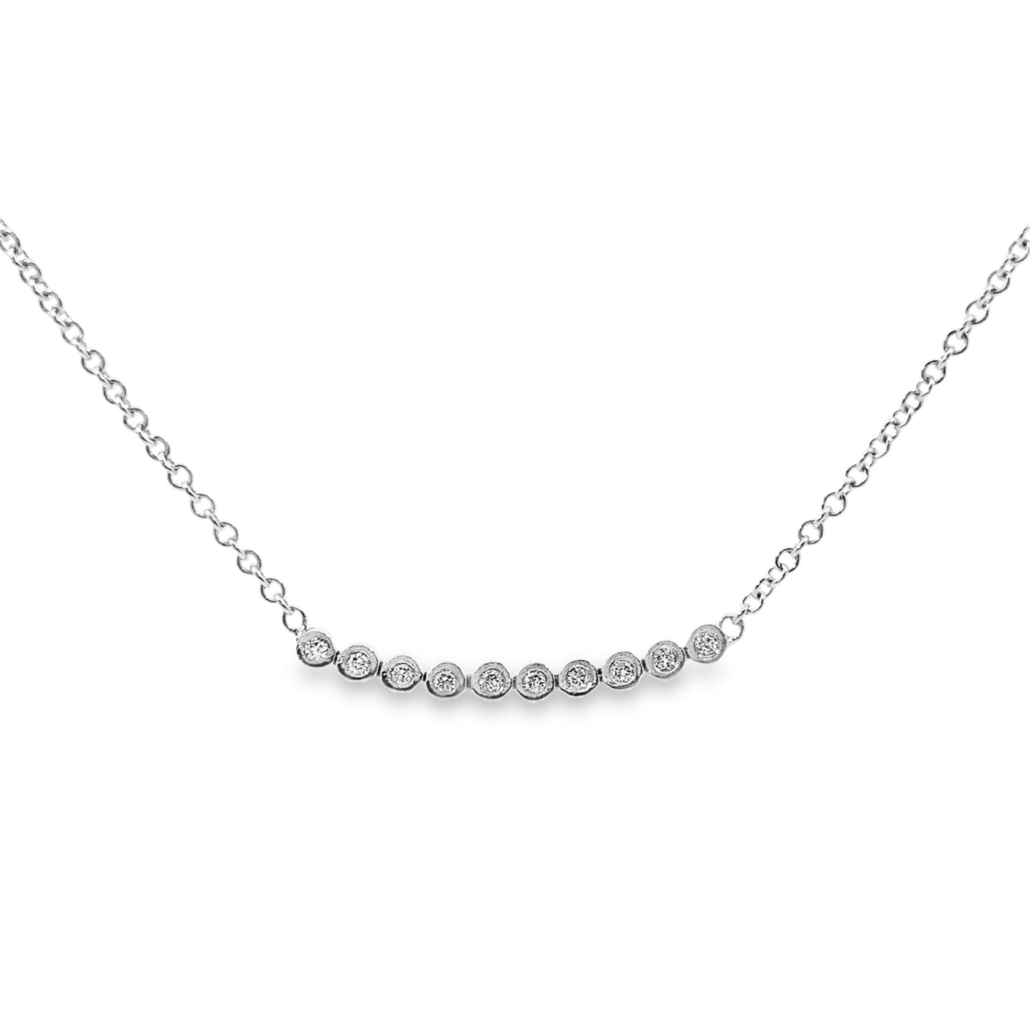 14K White Gold Bezel Set Diamond Smile Necklace