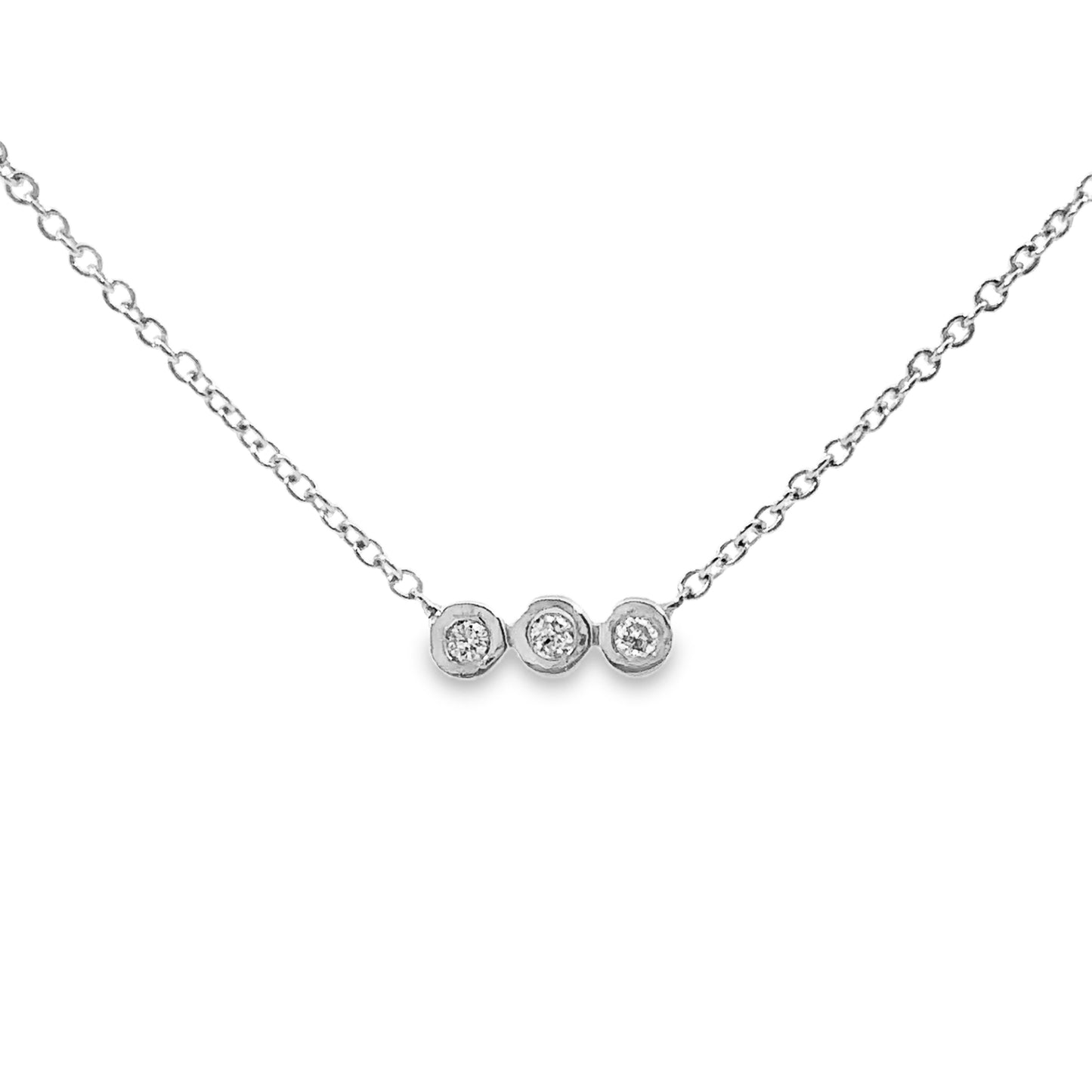 14K White Gold Bezel Set Diamond Bar Necklace