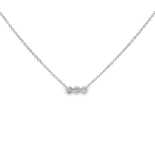 14K White Gold Bezel Set Diamond Bar Necklace