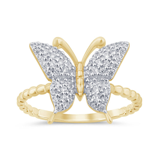 14K Yellow Gold Diamond Butterfly Ring