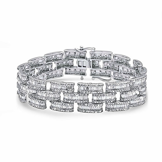 14K White Gold Round and Baguette Diamond Bracelet