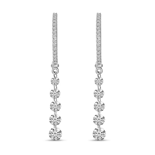 14K White Gold Five Pierced Dashing Diamonds Dangle Earrings