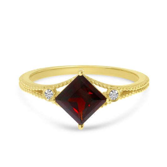 14K Yellow Gold Garnet and Diamond Beaded Ring