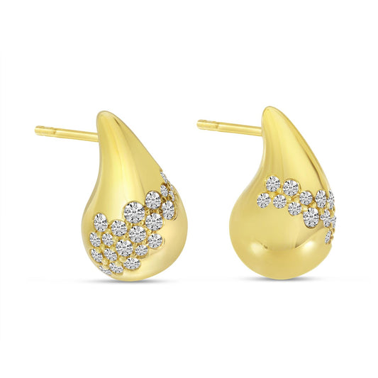 14K Yellow Gold Diamond Teardrop Stud Earrings