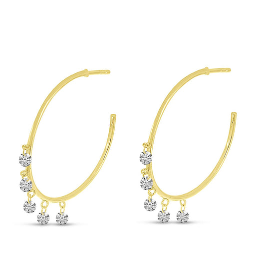 14K Yellow Gold Dashing Diamond Shaker Hoop Earrings