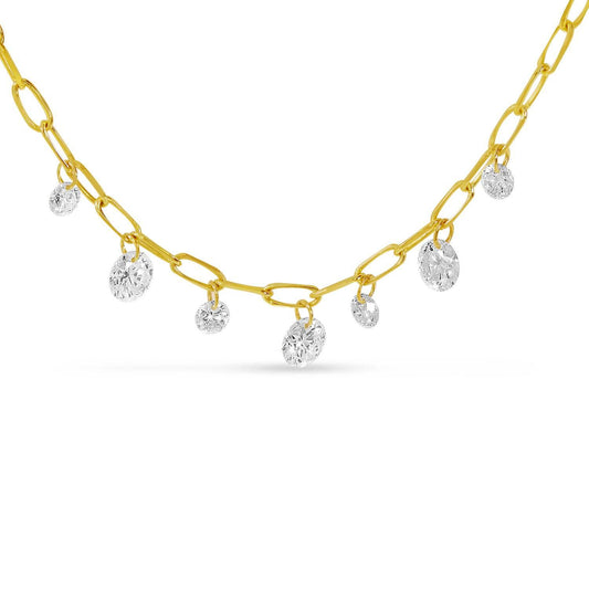 14K Yellow Gold Dashing Diamond Paperclip Necklace